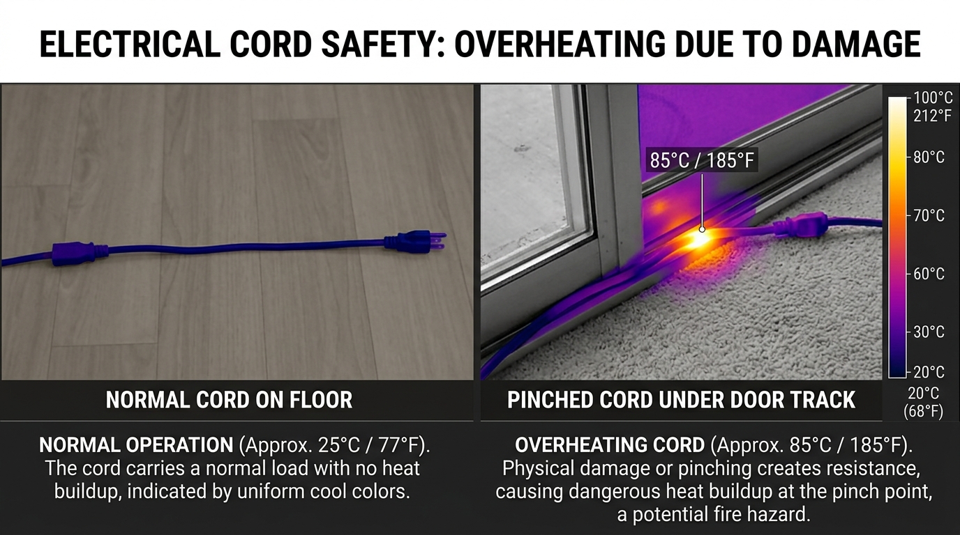 Thermal infrared imaging comparison of normal conductor versus pinched cord hotspot